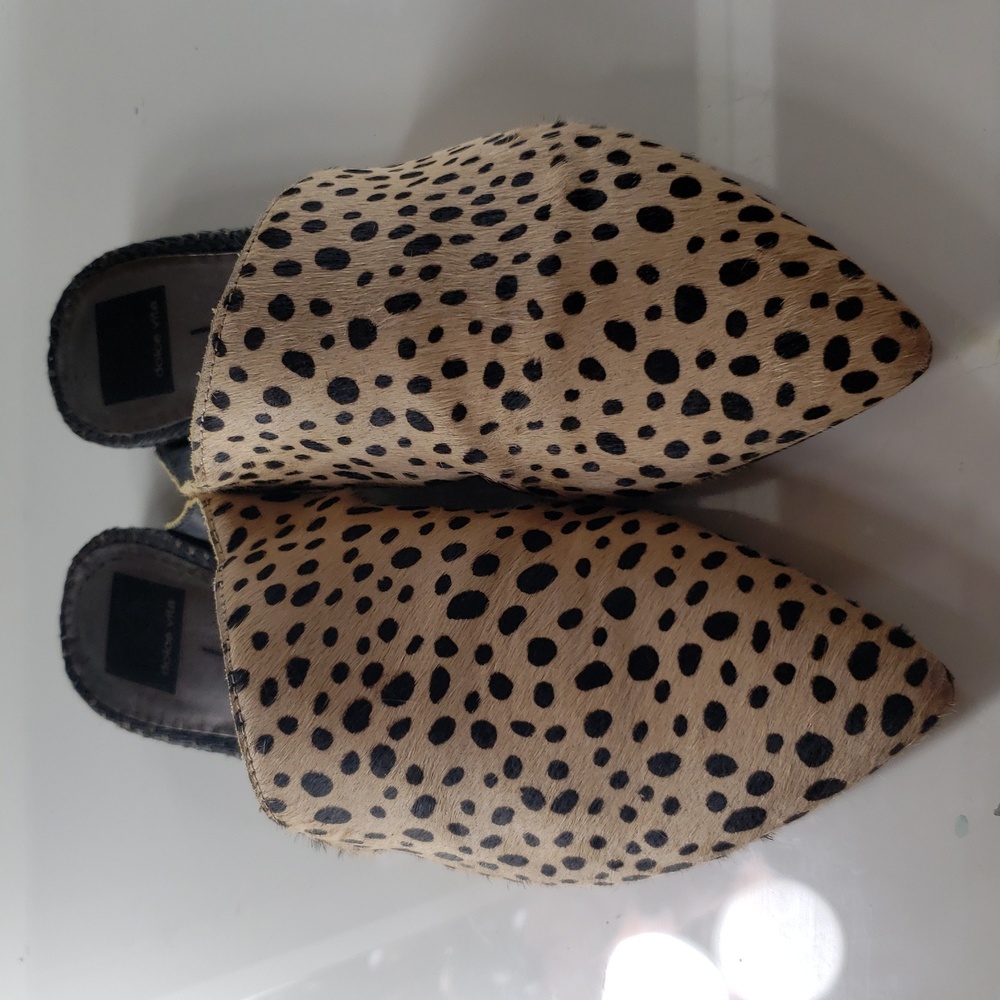 Dolce Vita Tan and Black Animal Print Mules
